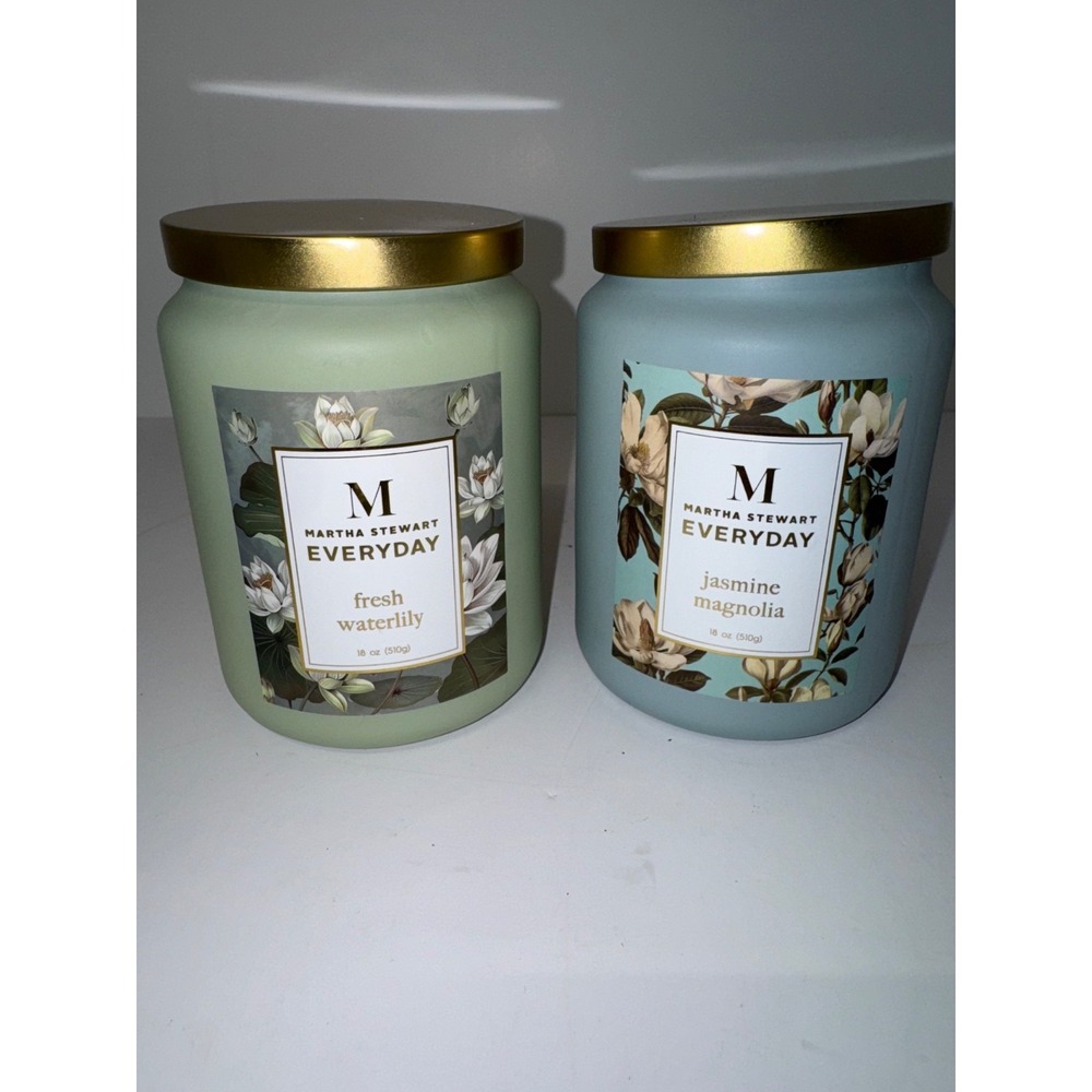 SET OF 2,Martha Stewart Everyday 18 oz Candles Fresh Waterlily, Jasmine Magnolia